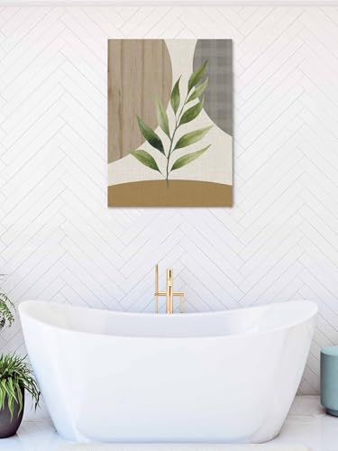 NuYeBiofx Delicate Leaf Branch Canvas Wall Art Prints,48"x32" Framed Picture Artwork Retro Muted Abstract Circles Printed Canvas Oil Painting for Living Room Bedroom Office,Ready to Hang