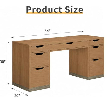 Executive Desk with Drawers, Office Desk with Stoarge, Brown, view 3