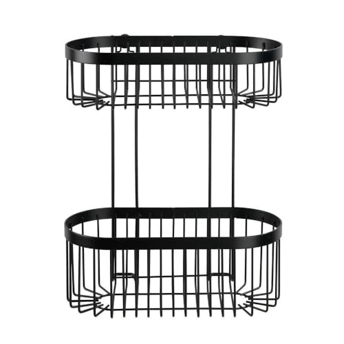 Classic Plus Black Steel Wall Shelf with Hooks, 35 x 10.5 x 12.5 cm, Black, 26,5 x 33 x 14,5 cm