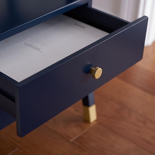 SAFAVIEH Furniture - Cove Navy & Gold 2-Drawer Accent Table Nightstand with Open Shelf, Modern Glam Bedroom Living Room Storage Furniture, 19"W x 15"D x 24"H (ACC6602A)