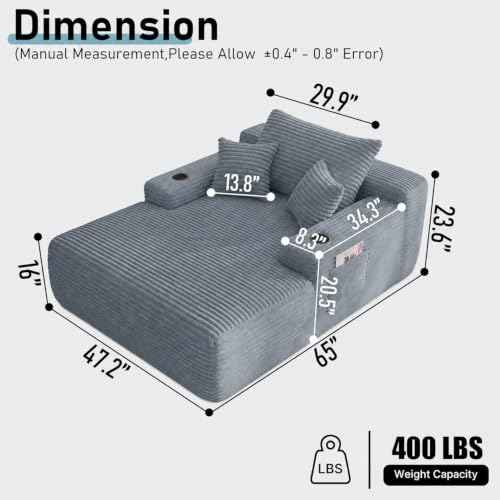 65 inch Boneless Chaise Lounge Chair Indoor, Oversized Cloud Chair, Grey, view 3