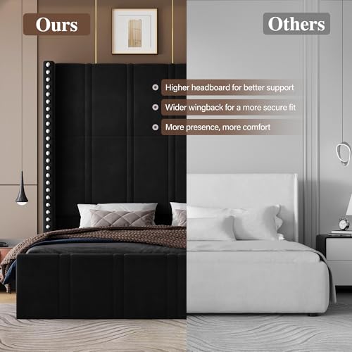 Queen Bed Frame with 65.75" Tall Headboard, Black, view 8