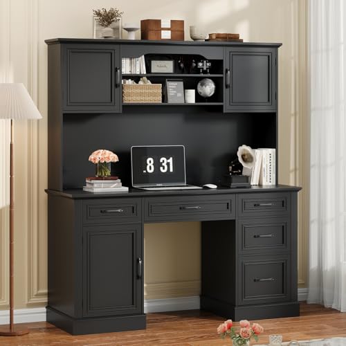 Executive Desk with 5 Drawers, Pure Black, view 7
