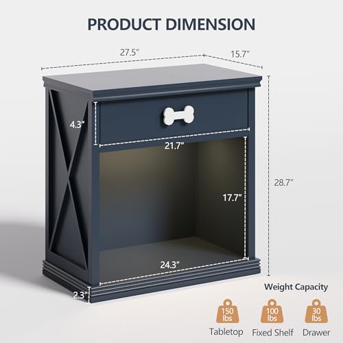 Cat End Table, Dog Crate Table Hidden Litter Box Enclosure with Drawer, view 3