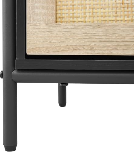 Rattan Nightstand,Boho Bedside Table,End Table with 3 Natural Rattan Drawer,Rattan Furniture,Boho Mid Century Modern Bedside Table,Rattan Bedside Table with Metal Handle for Bedroom,Living Room