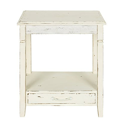 Idabelle Wood Side Table with Drawer, Cream