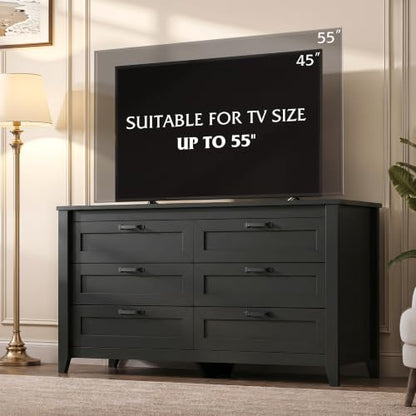Black Dresser 6 Drawers for Bedroom, Wood Dresser TV Stand for 55" TV, view 3