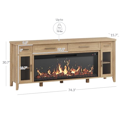 74" Apex Extra Large TV Stand with 48" Electric Fireplace - Camel, view 3