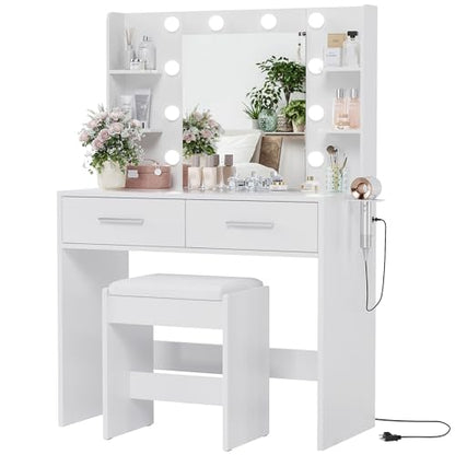 Vanity Desk with Mirror, Makeup Table, Matte White, view 2