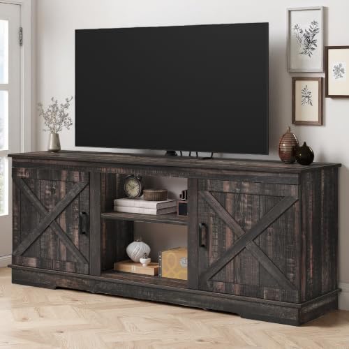 Farmhouse TV Stand for TVs up to 65, Double Barn Doors, Rustic Oak, view 2