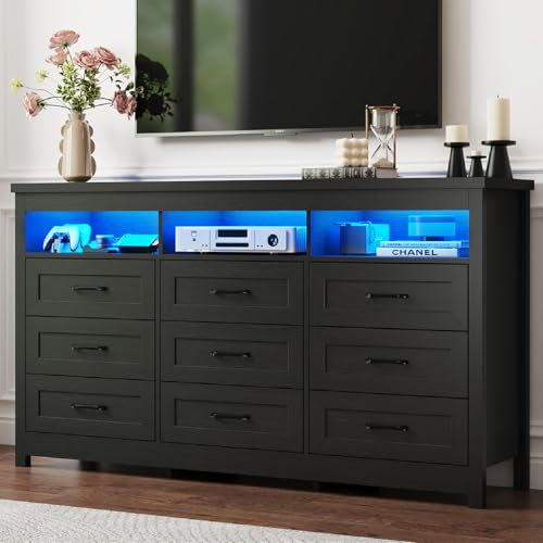 Farmhouse 9 Drawer Dresser with LED Lights, view 2