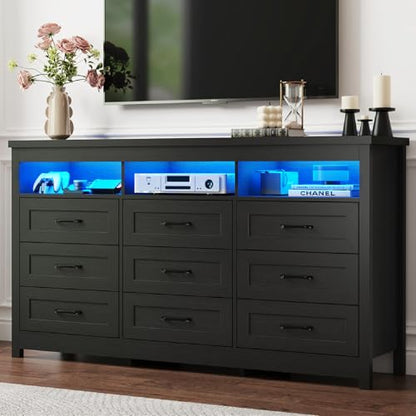 Farmhouse 9 Drawer Dresser with LED Lights, view 2