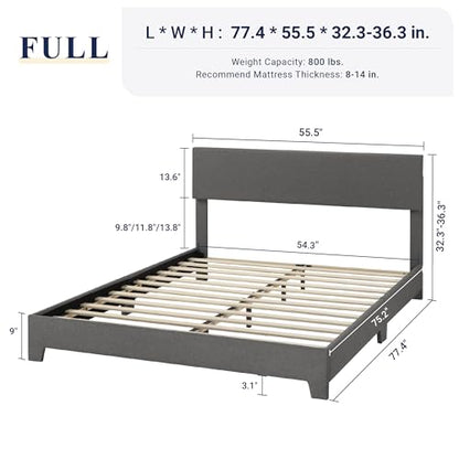 Full Size Upholstered Bed Frame Adjustable Headboard, Dark Grey, view 3