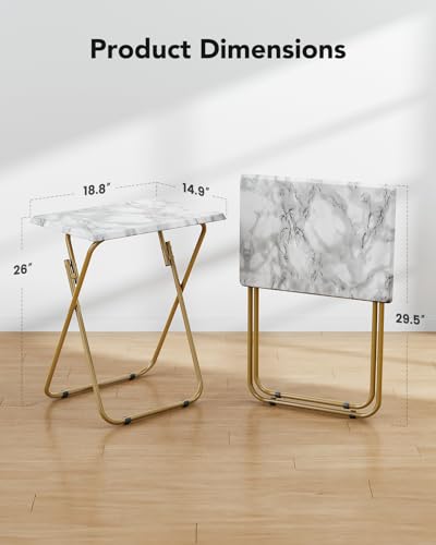 Folding TV Tray Table -Stable Tray Table with No Assembly Required, TV Dinner Tray for Eating, Foldable Snack Tables for Bed & Sofa (Marbling)