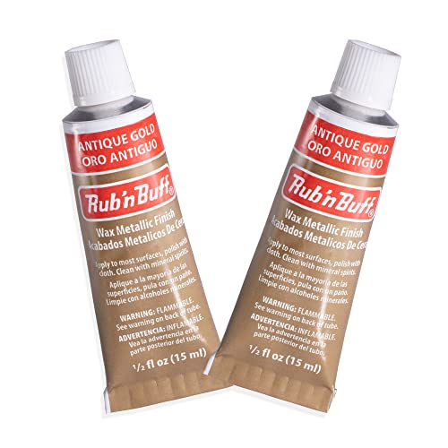Rub n Buff Wax Metallic Finish - 2 Rub n Buff Antique Gold 15ml Tubes - Versatile Gilding Wax for Finishing Furniture Antiquing and Restoration - Rub and Buff Colors Set of Two