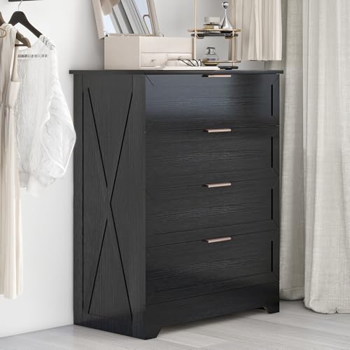 Modern Wide Wooden Chest of Drawers, Dresser for Closet, Black, view 7