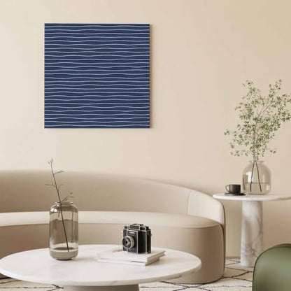 Modern Navy Blue Wavy Stripe Canvas Print Wall, Abstract Trend Rippling Water Lines Framed Canvas Art Wall Decor Pictures Painting Artwork for Living Room Bedroom, Ready to Hang, 28" x 28"
