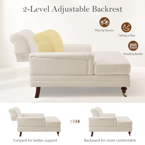 59.45'' Chaise Lounge Chair with Adjustable Backrest, Chenille Beige, view 4
