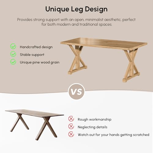 59.1" Solid Wood Executive Desk, Rustic Farmhouse Home Office Desk with X-Trestle Base, Compact Writing & Computer Table for Home Office or Study Room