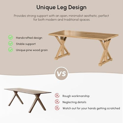 59.1" Solid Wood Executive Desk, Rustic Farmhouse Home Office Desk with X-Trestle Base, Compact Writing & Computer Table for Home Office or Study Room