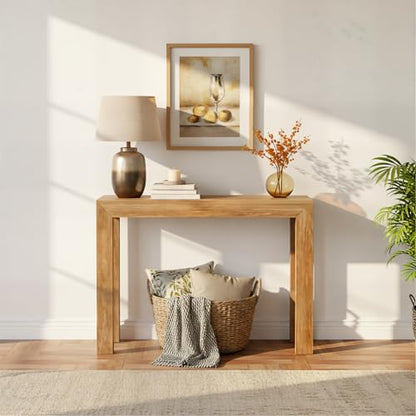 Modern Solid Wood Console Table, 46 Inch, Sofa Table, Narrow Entryway Table for Hallway, Behind The Couch, Living Room, Foyer, Easy Assembly, Pecan