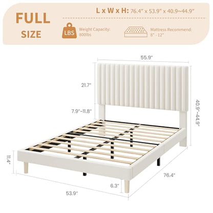 Full Bed Frame with Adjustable Headboard, Velvet Upholstered Platform Bed, view 3