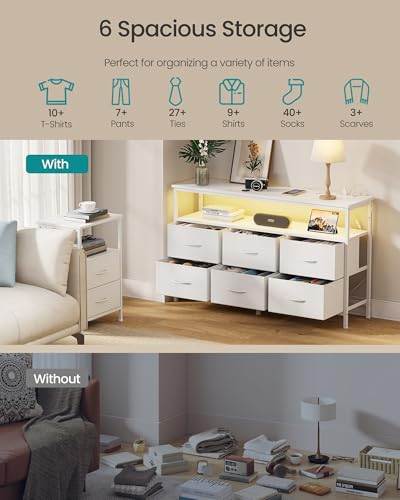 SONGMICS BELLAH Collection - Dresser for Bedroom, Chest of Drawers, TV Stand for TVs Up to 55 Inches, Living Room, Closet, 6 Drawers and 1 Shelf, Modern, Cloud White ULGS833WH02S