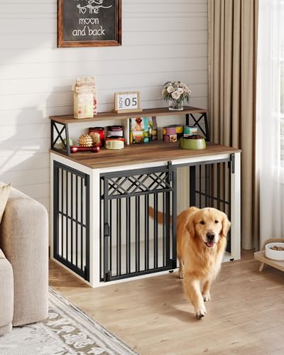 39.4'' L Dog Crate Furniture, Dog Kennel Indoor with Storage Shelf, view 4