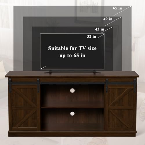 TV Stand for Televisions up to 65 Inches, with Sliding Barn Doors and Storage Cabinets, Console Table and Media Furniture for Living Room, 58 Inch, Espresso