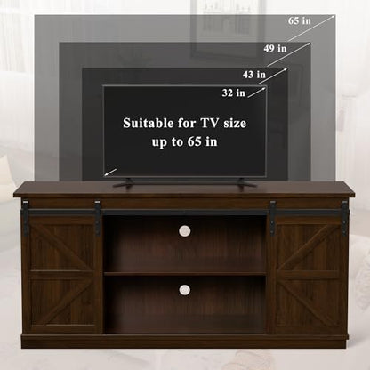 TV Stand for Televisions up to 65 Inches, with Sliding Barn Doors and Storage Cabinets, Console Table and Media Furniture for Living Room, 58 Inch, Espresso