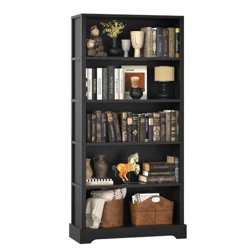 5 Tiers Wooden Bookshelf, 65.2" Tall Farmhouse Style Open Bookcase, view 2
