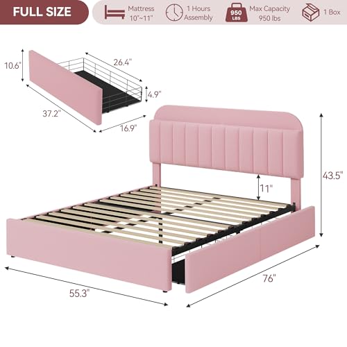Upholstered Bed Frame with 2 Storage and Drawers, Boucle Soft Platform Bed, view 3