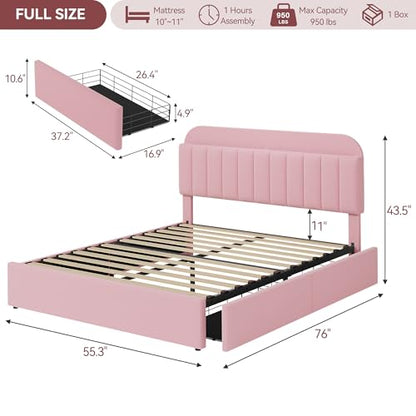 Upholstered Bed Frame with 2 Storage and Drawers, Boucle Soft Platform Bed, view 3