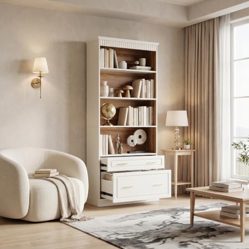 72.8-Inch Tall 4-Shelf Bookcase with 2 Drawers, view 8