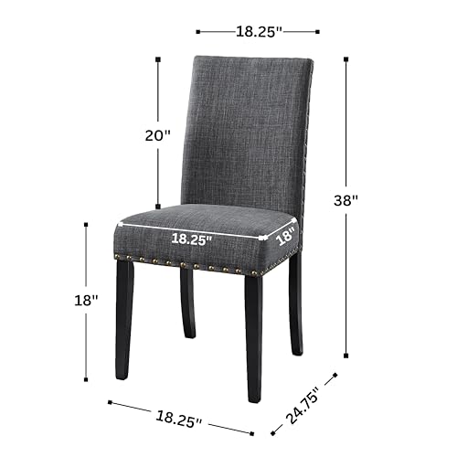 Biony Gray Fabric Dining Chairs with Nailhead Trim, Pack of 2