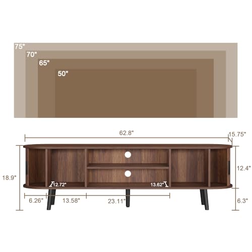 62.8" Mid Century Modern TV Stand with Fluted Sliding Doors, view 3