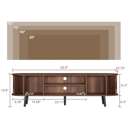 62.8" Mid Century Modern TV Stand with Fluted Sliding Doors, view 3