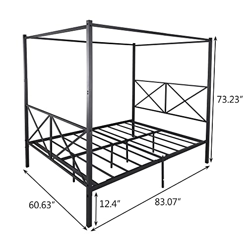 Queen Size Canopy Bed Frame, Black, view 3