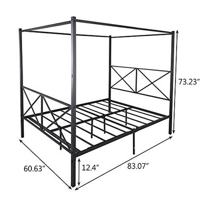Queen Size Canopy Bed Frame, Black, view 3