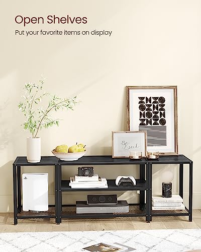 VASAGLE Modern TV Stand for TVs up to 65 Inches, 3-Tier Entertainment Center, Industrial TV Console Table with Open Storage Shelves, for Living Room, Bedroom, Black with Wood Grain ULTV097B22