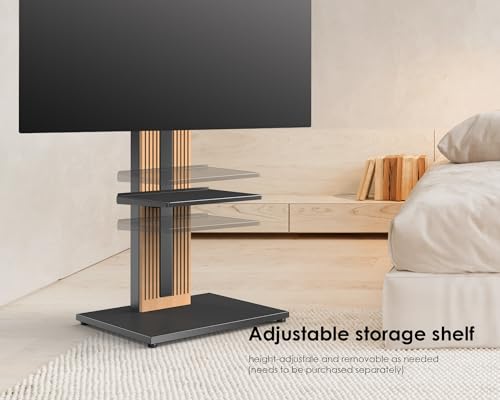Wood TV Stand Swivel Mount with Hidden Back Storage for 32-65 inch TV Screens, Scandinavian Style Tall Floor TV Stand for Home Decor with Reinforced Base, Zen Series, Black