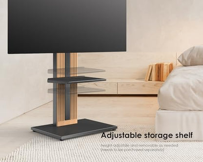 Wood TV Stand Swivel Mount with Hidden Back Storage for 32-65 inch TV Screens, Scandinavian Style Tall Floor TV Stand for Home Decor with Reinforced Base, Zen Series, Black
