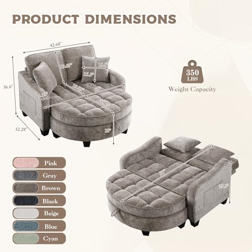 Oversized Chaise Lounge Chair Indoor with Curved Ottoman, Brown, view 3