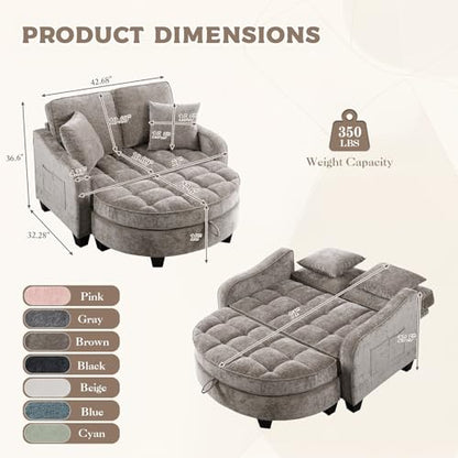 Oversized Chaise Lounge Chair Indoor with Curved Ottoman, Brown, view 3