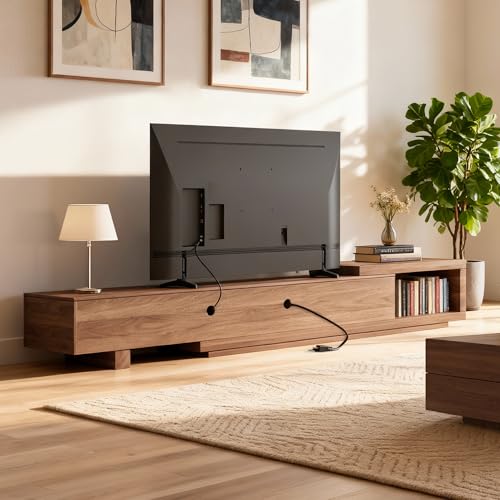 78.5"-105" Mid-Century Modern Extendable TV Stand, Walnut, view 6