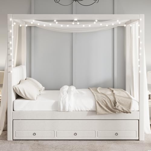 Full Size Upholstery Canopy Platform Bed Frame for Boys Girls Kids Adults, view 5