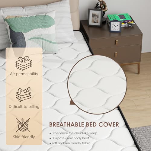 PayLessHere | 6 Inch Twin Mattress | Medium Firm Hybrid Mattress | White | with High-Density Foam and Breathable Cover | Pocket Spring Design, Pressure Relief | Bed in a Box, CertiPUR-US Certified