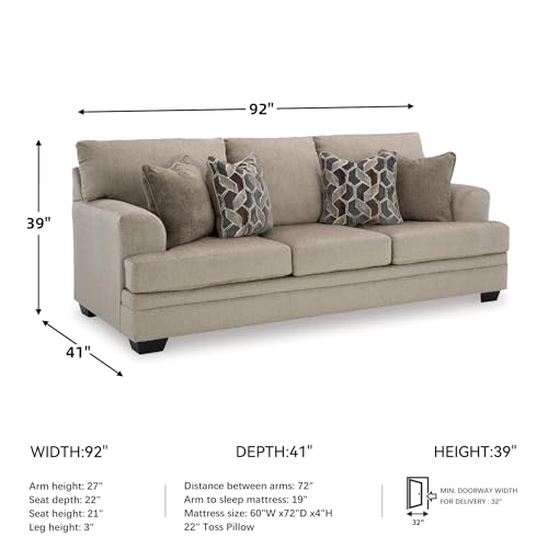 Signature Design by Ashley Stonemeade Contemporary Sofa Sleeper with Folding Gel Memory Foam Mattress, Reversible Cushions and 4 Accent Pillows, Queen, Light Brown