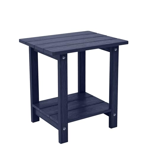 Outdoor Side Table, Weather Resistant Double Small Adirondack Side Table, Outdoor Indoor End Table for Adirondack Chair, 17" Patio Table for Pool, Deck and Porch, Deep Blue