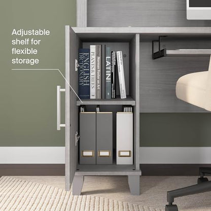 72-Inch L-Shaped Desk with Storage, Corner Computer Office Desk with File and Box Drawers, Home Office Workstation with Storage Cabinet, Somerset Collection, Platinum Gray